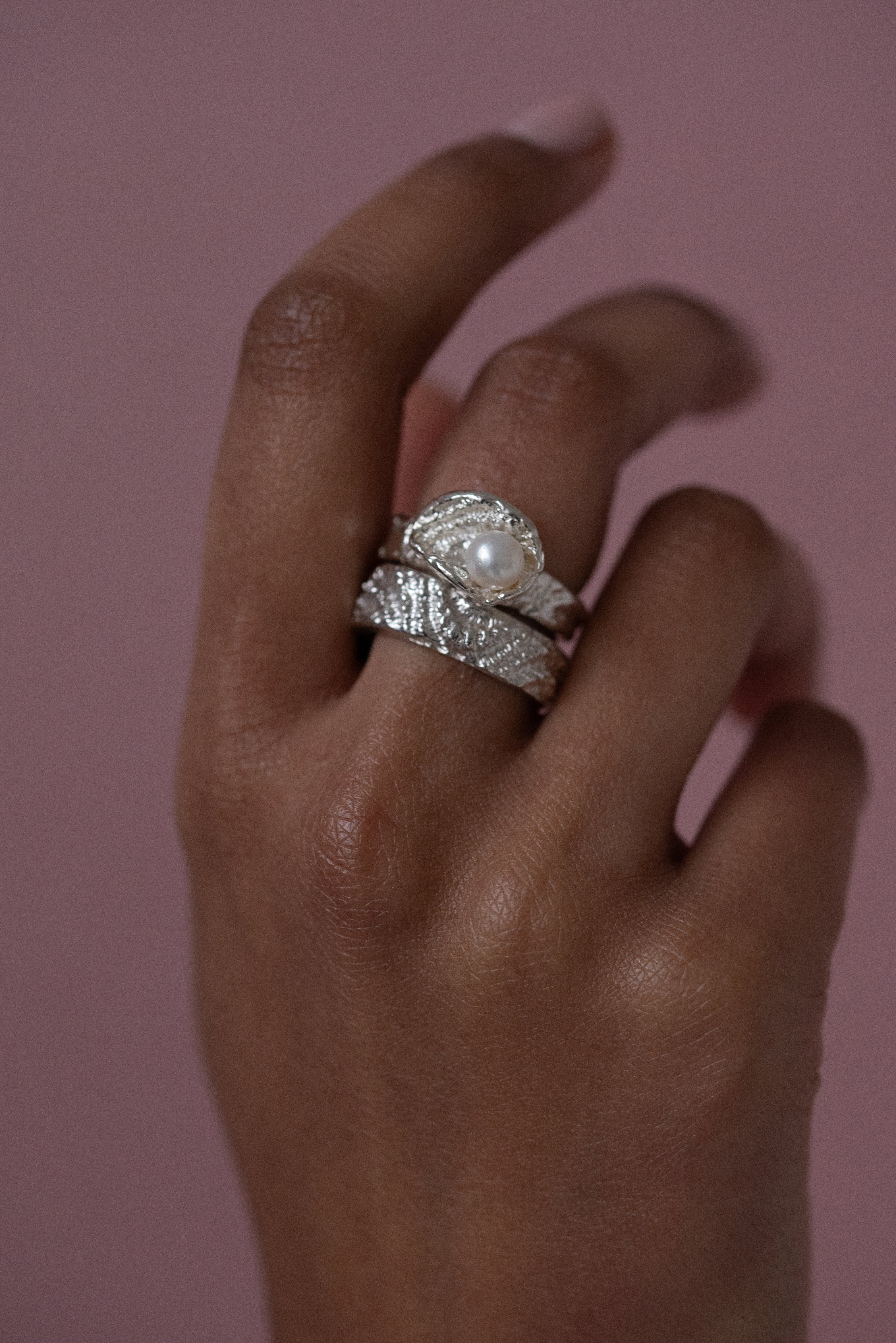 Laced Textured Pearl Ring